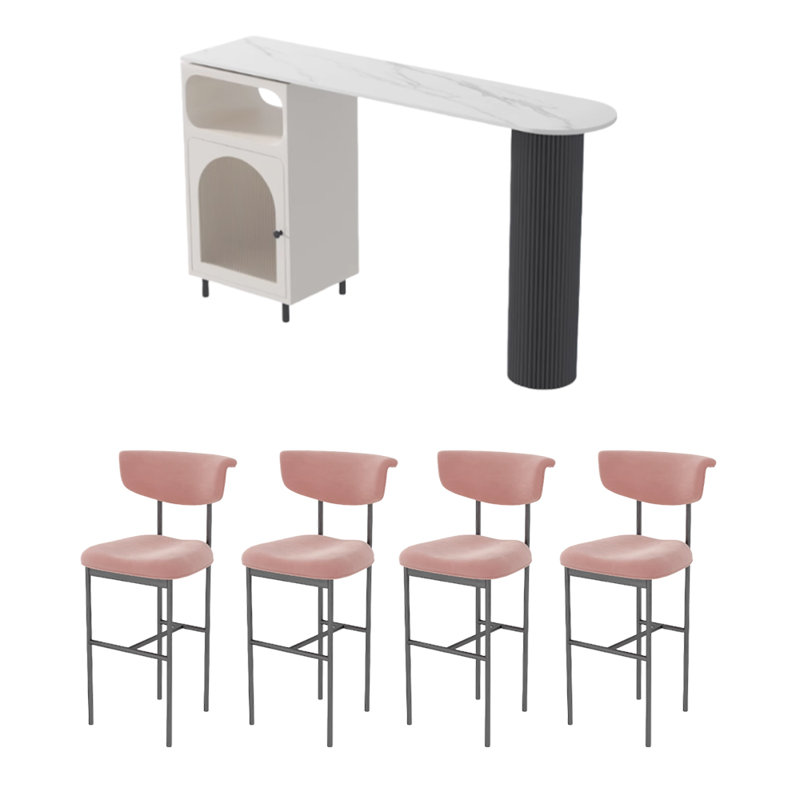 Table en pierre claire de luxe, H 41,3 po x L 62,9 po x l 15,7 po, Rose, Noir