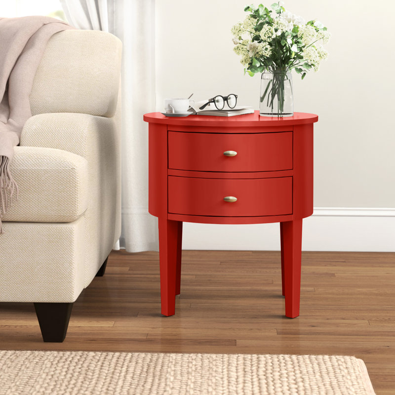 Table de bout à 2 tiroirs en bois massif Zaheed, Rouge