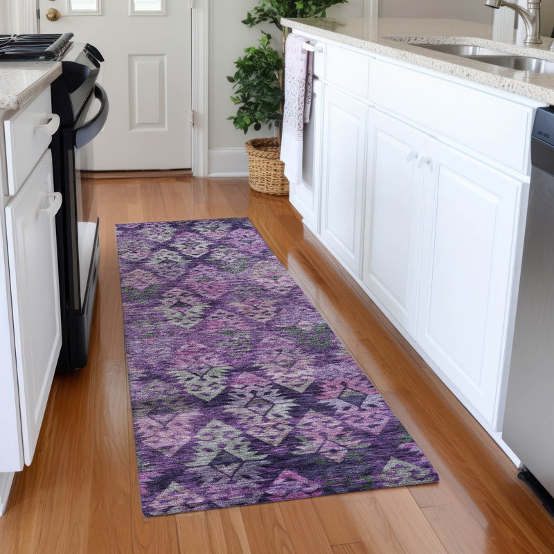 Machine Washable Indoor/Outdoor Claudian ACN1637 Eggplant Rug, Runner 2'3" x 7'6"