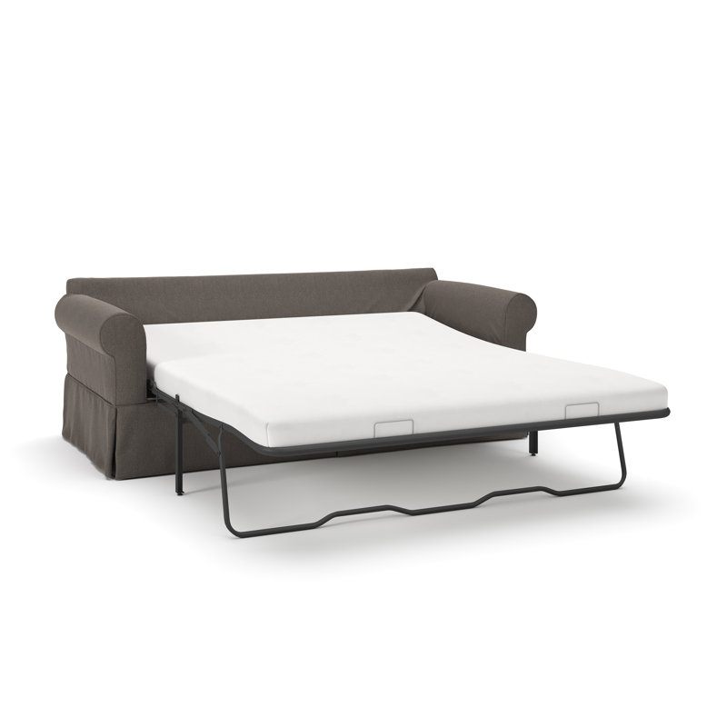 Amari 84" Rolled Arm Slipcovered Sleeper Sofa with Reversible Cushions, Drusky Charcoal Sustain® Basketweave