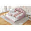 Lit de jour rembourré rose avec couchette - Velours confortable, structure stable et pratique-1325449048