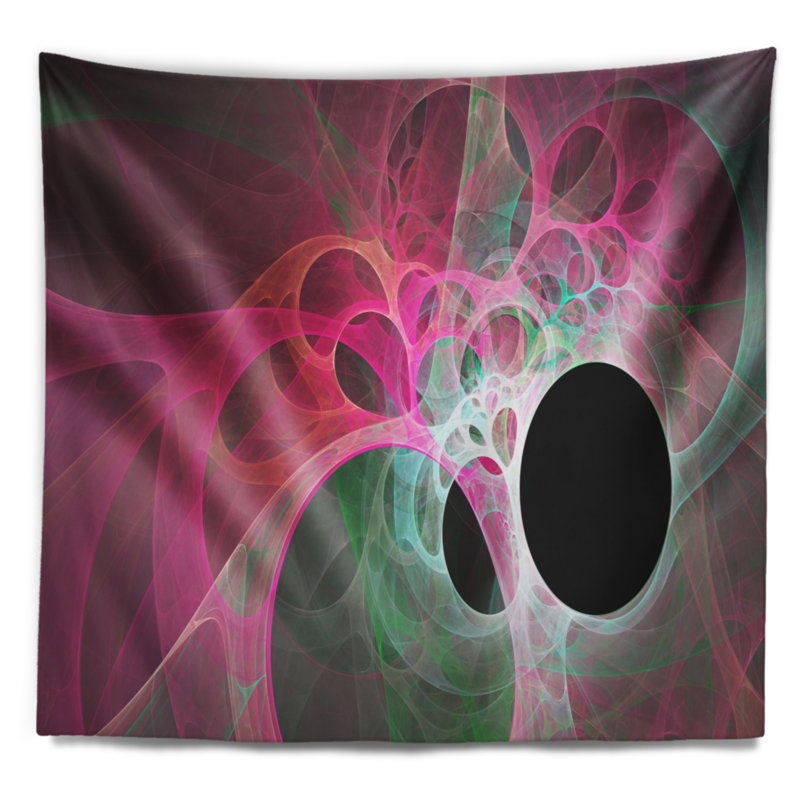Tapisserie abstraite avec ailes d'ange fractales roses, H 78 po x l 92 po