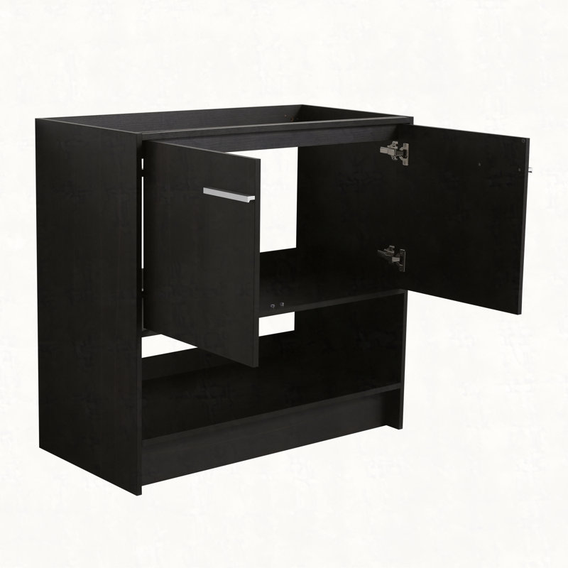 36" Bathroom Vanity, 2 Doors, Freestanding Bathroom Cabinet Vanity, Plywood (Excluding Sink), Dark Oak, Silver