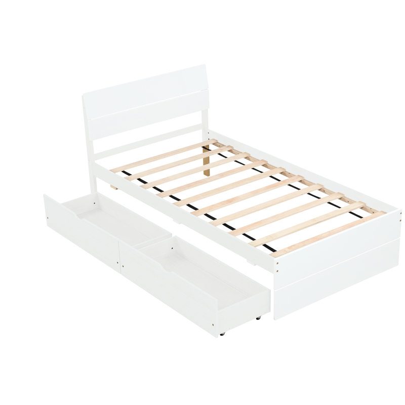 Lit simple avec 2 tiroirs blanc crème, Blanc crémeux