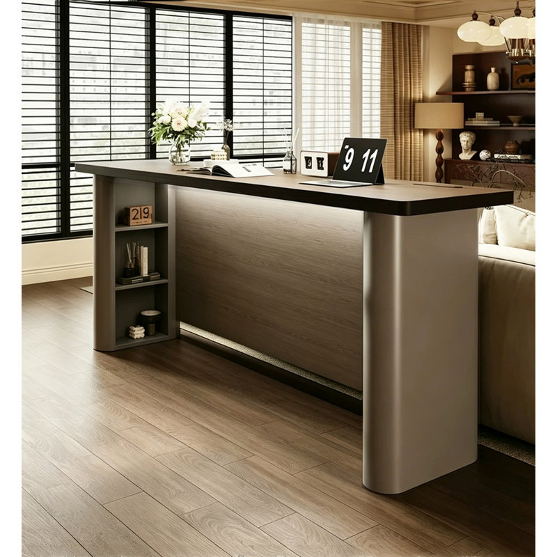 Table de bar élégante et autoportante avec étagères de rangement latérales ouvertes, 41.34" H x 70.87" W x 19.69" D