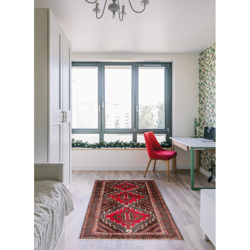 Tapis gris foncé en laine noué à la main de conception unique 3 pi 5 po x 6 pi 6 po Teimani