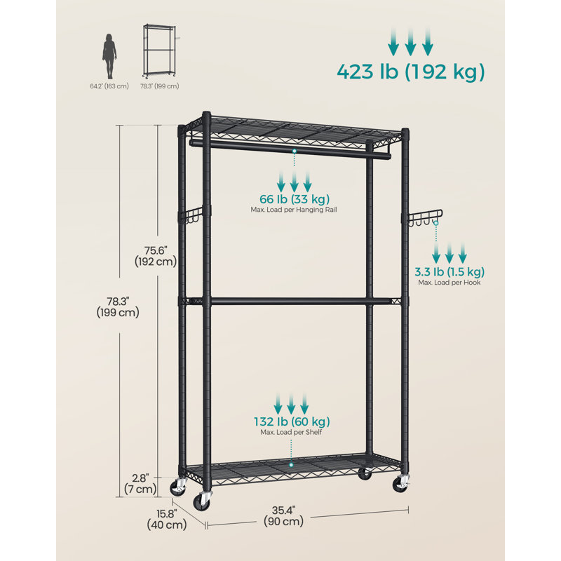 90cm Rolling Clothing Rack