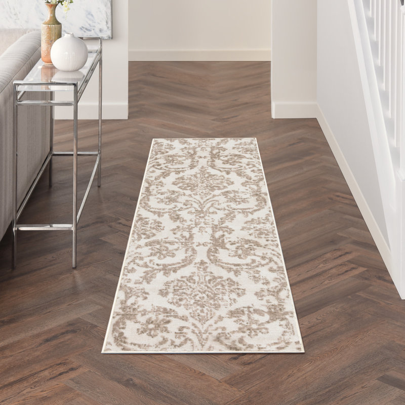 Cristiaan Damask Machine Woven Polypropylene Area Rug in Beige, Runner 2'3" x 7'3"