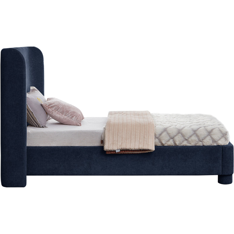 Hridhaan Upholstered Unfinished Wingback Bed, Twin, Navy Chenille Fabric