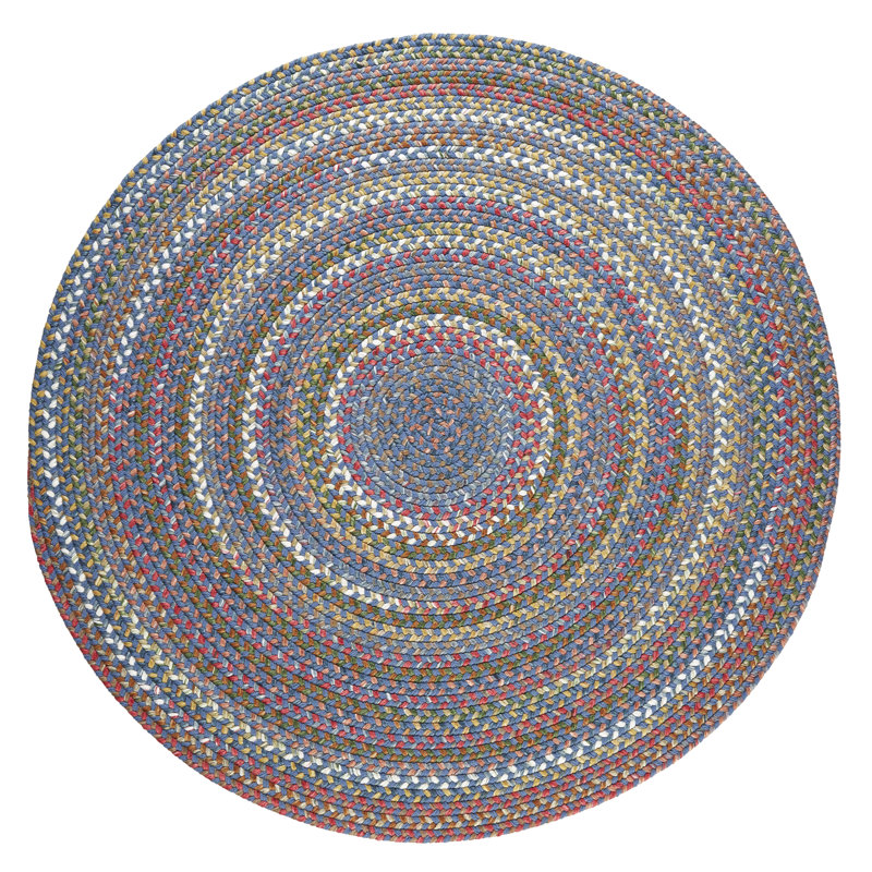 Orval Geometric Handmade Braided Area Rug, Round 6', Blue 