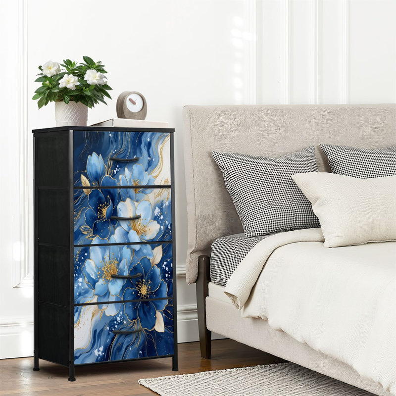 4 Drawer Dresser for Bedroom, Narrow Chest of Drawers, Wooden Top and Study Iron Frame 18"x37.5"-(WxH)