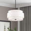 5 Light Bronze Pendant Chandelier With Hand Crafted Off-White Fabric Hardback Shades-1987360743