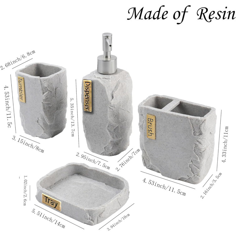 4-piece Bathroom Accessories Set Marble Gray