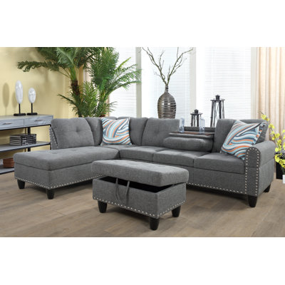 Harwant 3 Pieces 97" Wide Sectional Set,Sofa,Chaise&Ottoman