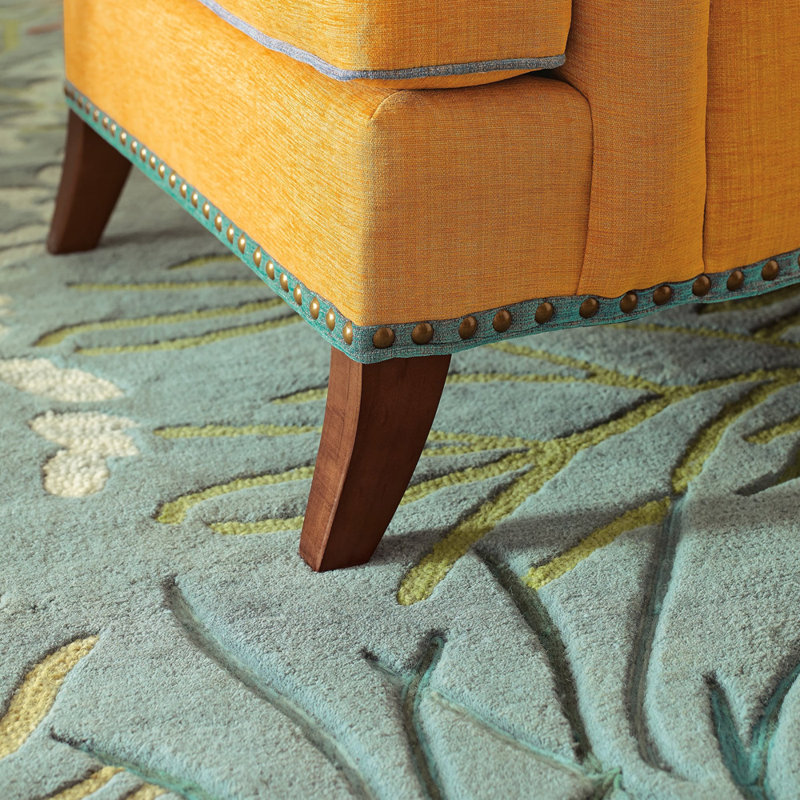 To Bay Go Floral Handmade Tufted Wool Area Rug in Blue/Green/Gray, Runner 2'6" x 8'