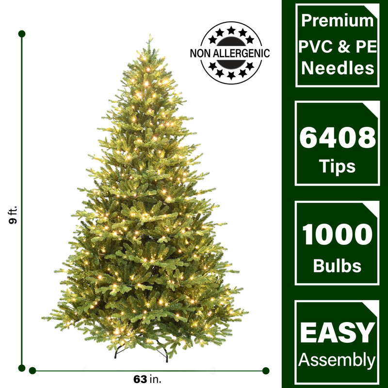 9-Foot Green Oregon Pine Christmas Tree with Warm White LED Lights
