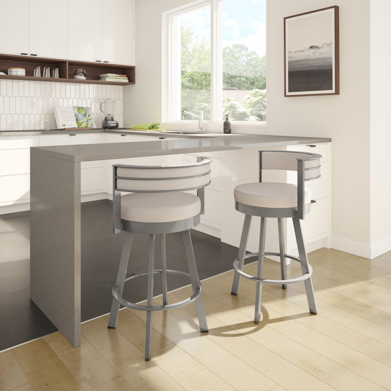 Tabouret de bar et de comptoir pivotant Matthews, Gris, Beige, Tabouret de bar (siège d'une hauteur de 30 po)