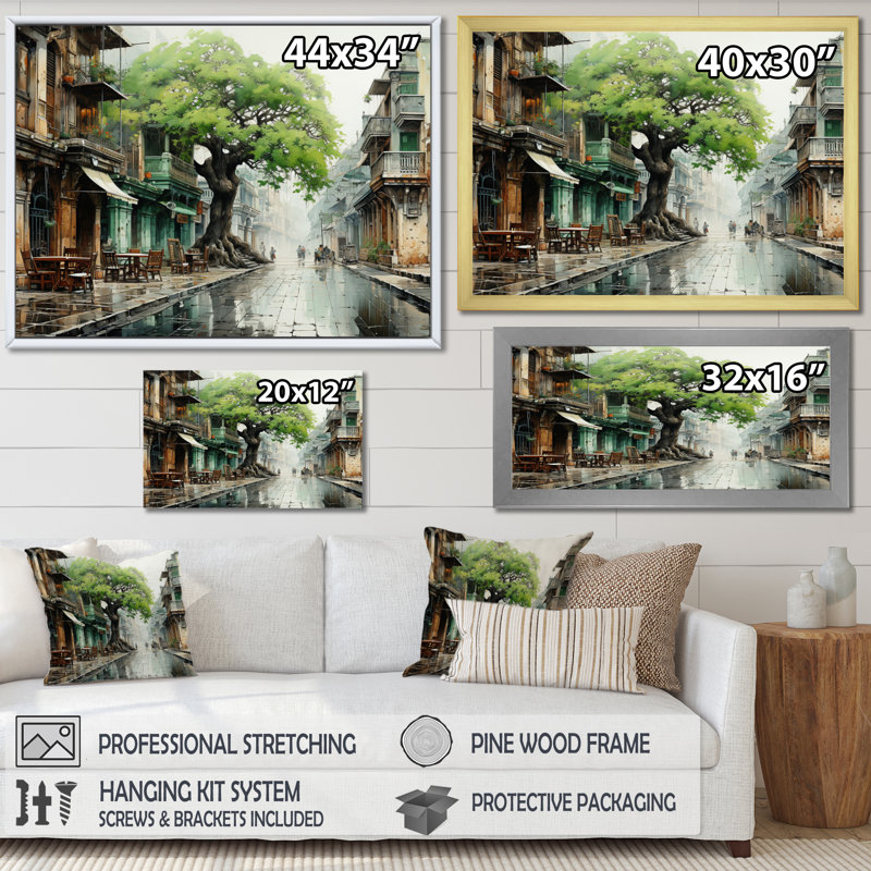 Vietnam Hanoi Old Tree Quarter, reproduction d'art sur toile, Cadre flottant noir, 34" H x 44" W