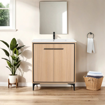 Meuble-lavabo simple 30 po avec plateau en céramique Makella
