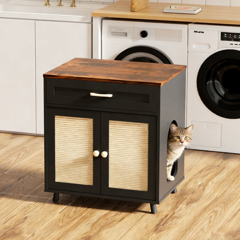 Litter Box Enclosure, Cat Litter Box Furniture Hidden 23.6" L X 17.7" W X 25.98" H