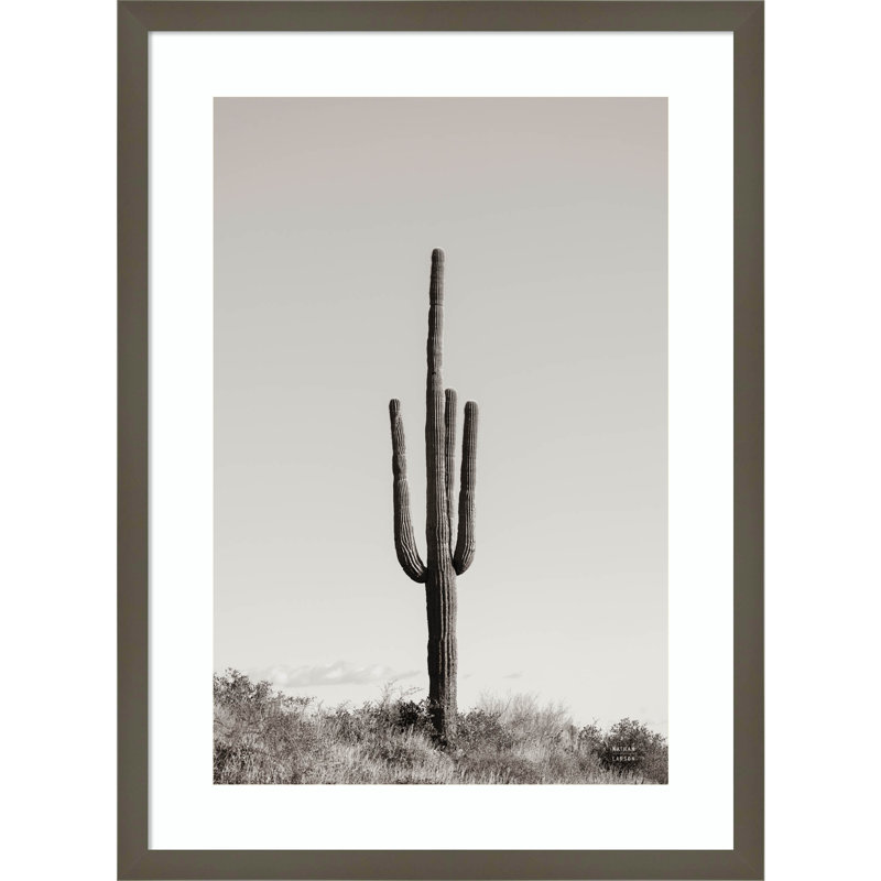 «Saguaro Af après-midi» par Nathan Larson, reproduction d'art encadrée sur bois, H 25 po x l 19 po