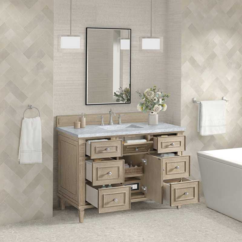 Lorelai 48'' W Single Vanity, Whitewashed Oak, Carrara White Marble, 8" Widespread