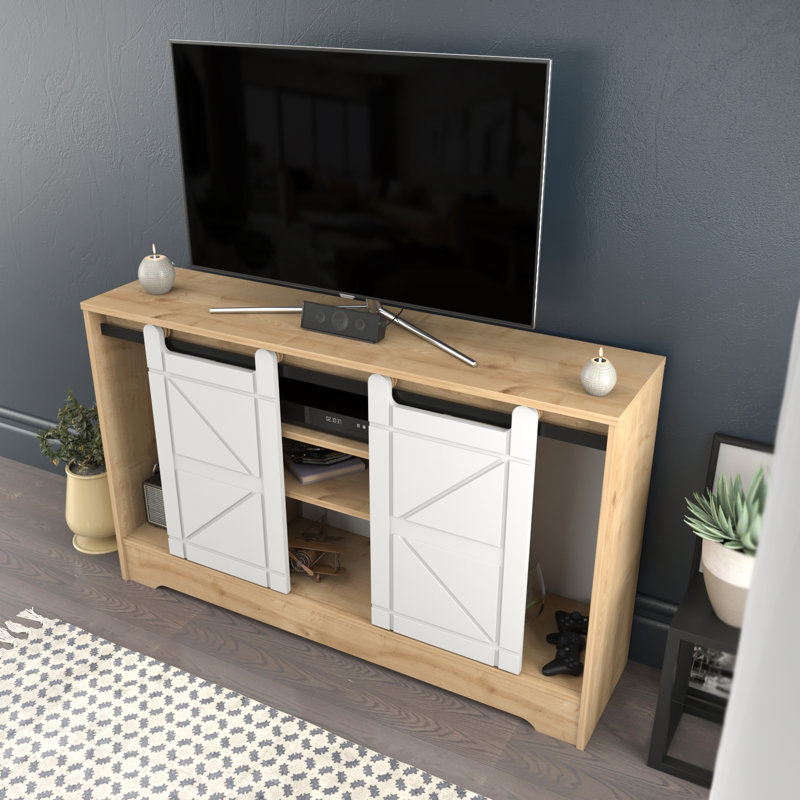 Decara 55" TV Stand For Tvs Up To 65", Sapphire Oak/White