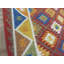 Tapis bleu / jaune / rouge à motif géométrique réversible en laine fabriqué à la main de conception unique 4 pi x 6 pi Mahoganey