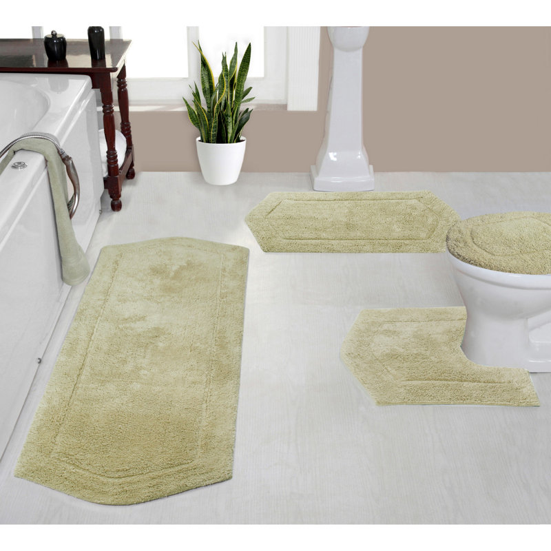 Waterford 4 Piece Bath Mat Set with Lid Cover, Quick Dry, Machine Washable Rugs, Absorbent, Sage