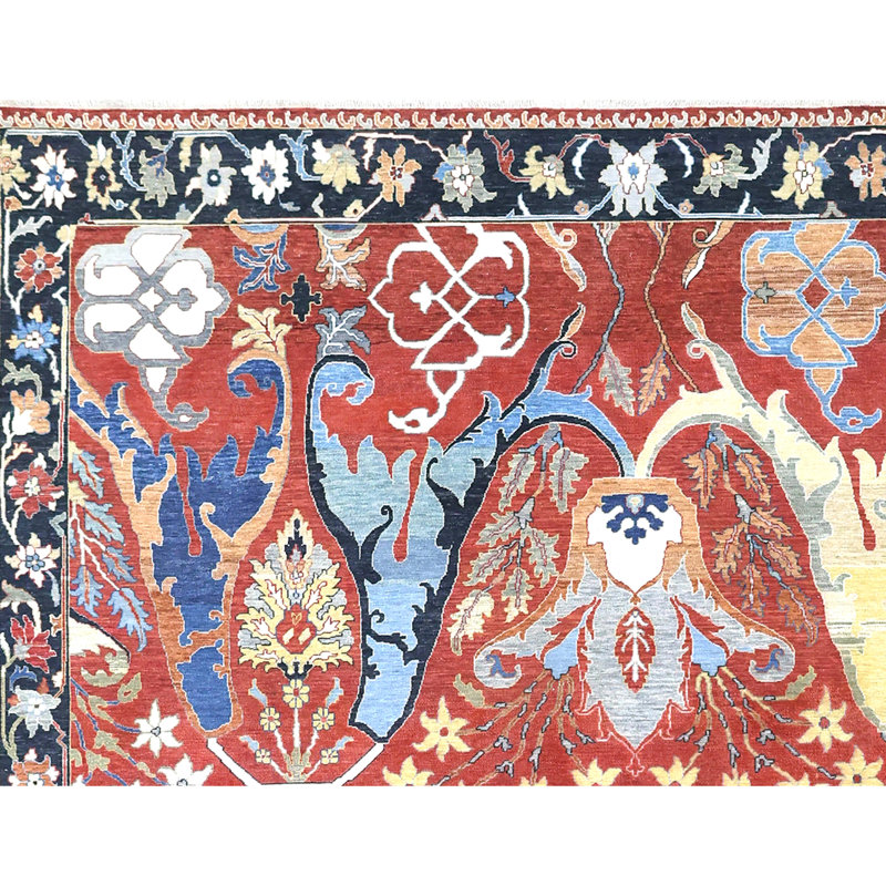 Hand Knotted Wool Area Rug in Red And Charcoal, Rectangle 5' x 8'