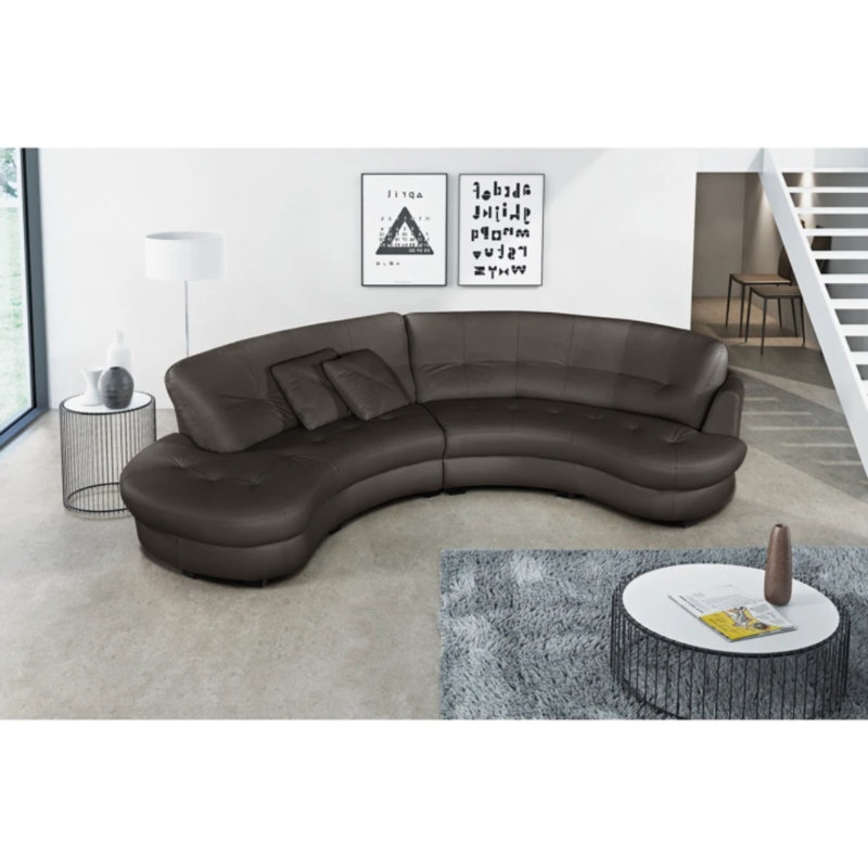 Maura Genuine Leather Curved Corner Sofa , Left Hand Facing, Brown