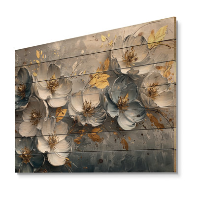 Arrangement silencieux de tulipes dorées et de velours bleu - tulipes en bois, art mural - sur bois de pin naturel