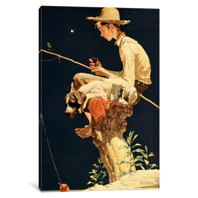 Boy Fishing by Norman Rockwell - Painting on Canvas