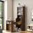 Mid-century Multi-use Extenable Cabinet Desk With Storage Peg Board, Storage Cabinet With Sliding Glass Doors, Led Light, Free Cat Cushion And Cat Toy