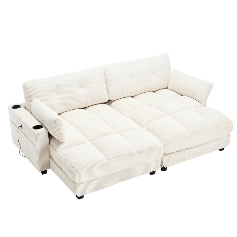 Lit confortable en velours côtelé avec porte-gobelet ajustable et fonctions pratiques surdimensionné beige avec accessoires d'accoudoirs mobiles