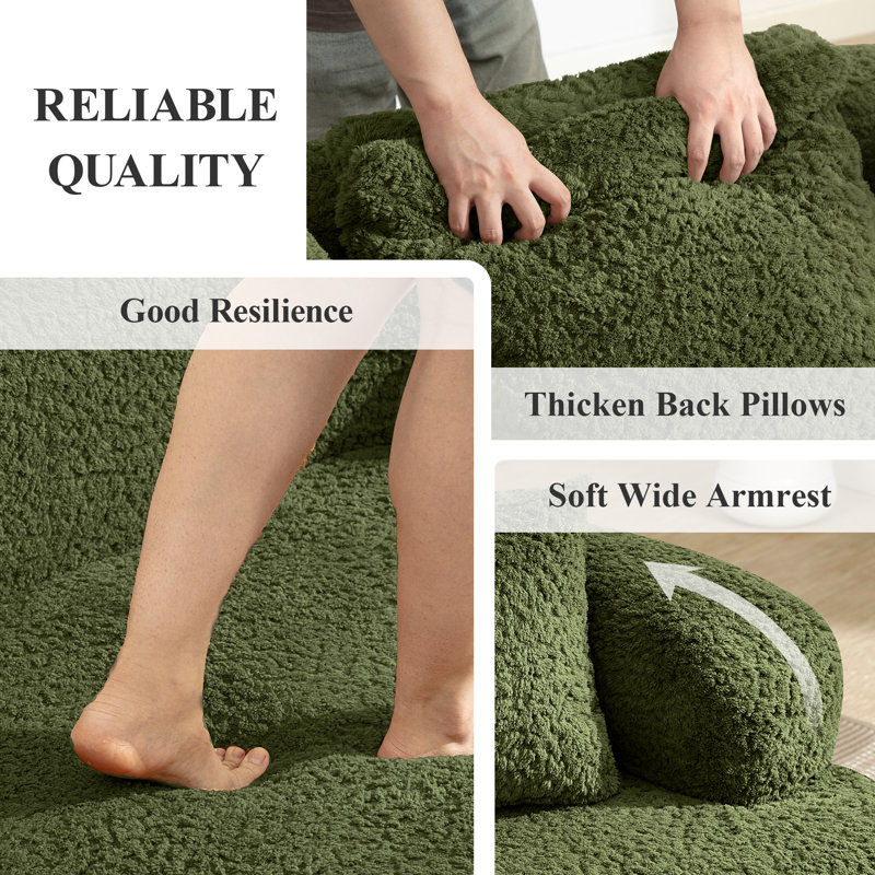 Boneless 86.2" Extended Plush Fabric Sofa, Green