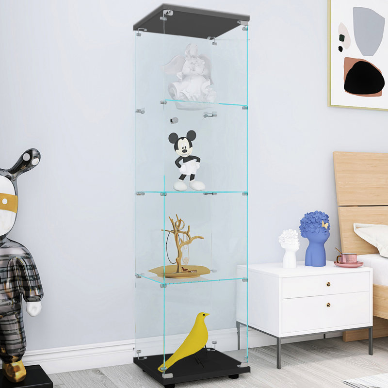 Armoire en verre de haute qualité à 4 tablettes avec une porte, idéale pour exposer et ranger divers articles dans n'importe quelle pièce