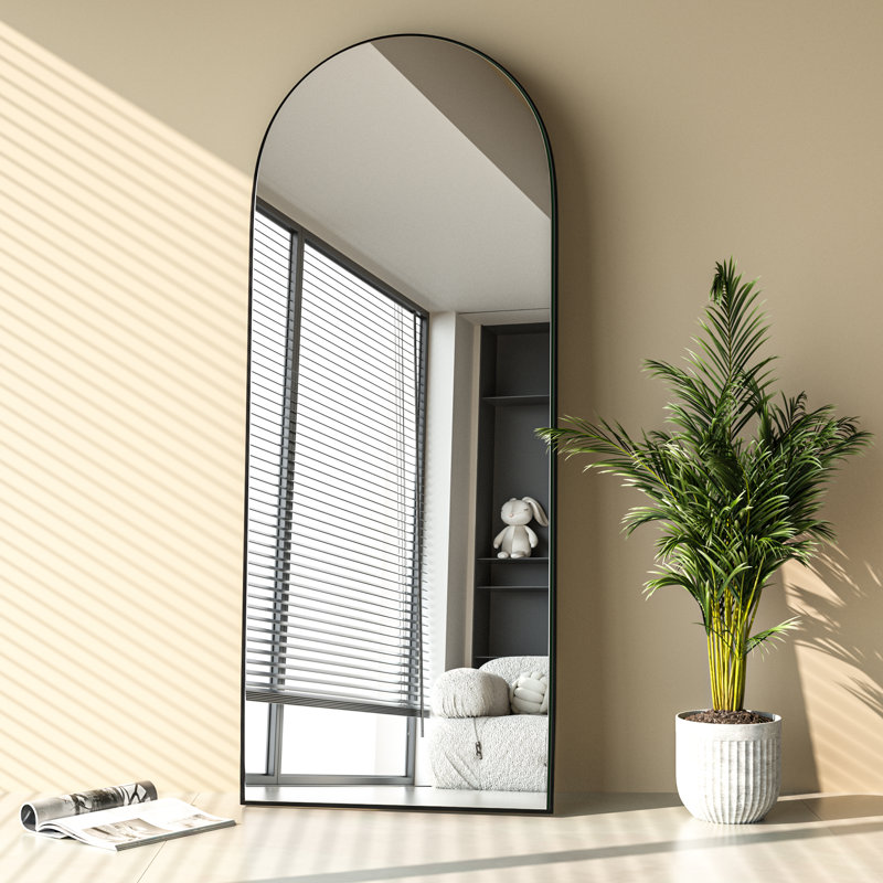Miroir de plancher en bois massif Taziyah, Noir, H 65 po x l 22 po