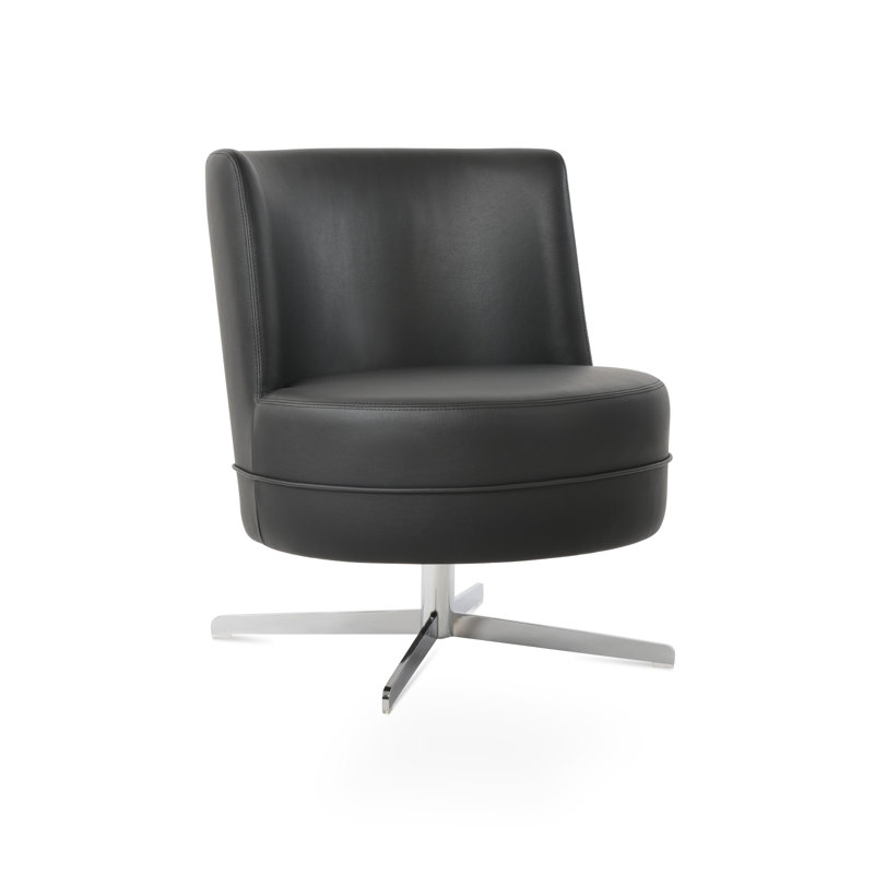 Hilton 4 Star Swivel Lounge Chair, Black Faux Leather