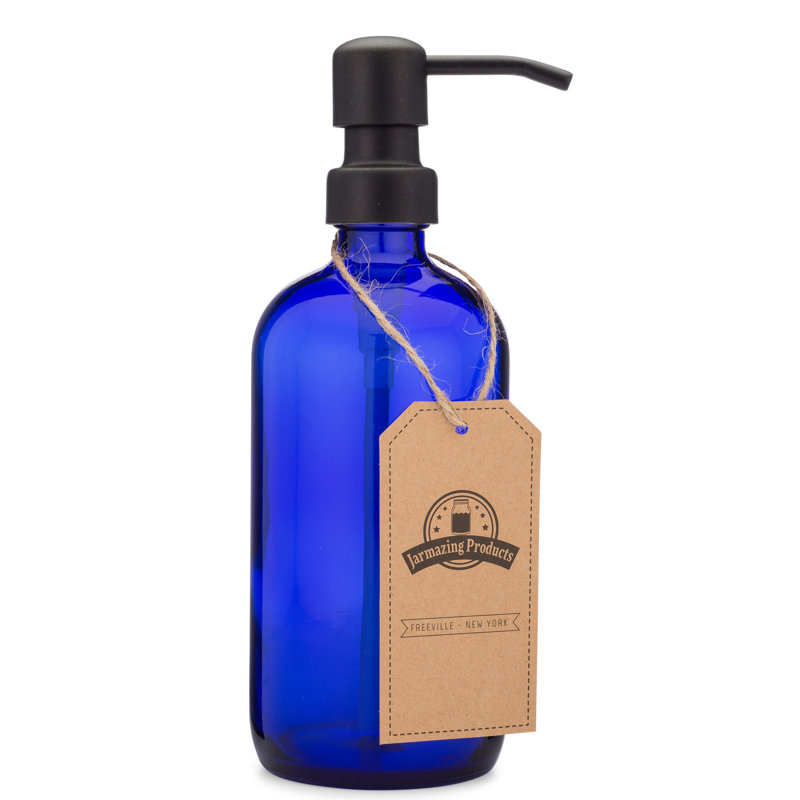 Cobalt Blue Glass Soap and Lotion Dispenser with Matte Black Metal Pump