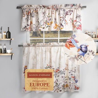 Maison d'Hermine Équinoxe - Rideau de cuisine beige 100 % coton - Cantonnière 56 po X 18 po et étage 28 po X 36 po