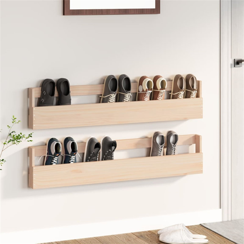 Bonamy 10 Pair Solid Wood Shoe Rack, Natural Wood