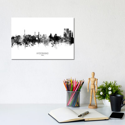 Hyderabad India Skyline Name Bw by Michael Tompsett - Wrapped Canvas Print