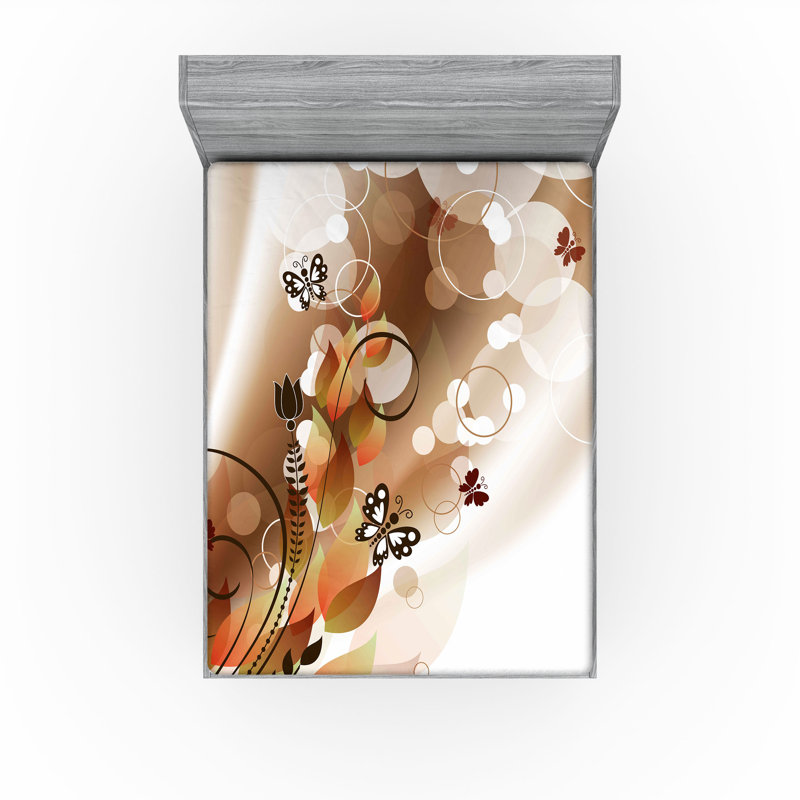 Drap-housse Ambesonne brun clair 2 pièces Abstraction printanière brun foncé blanc brun