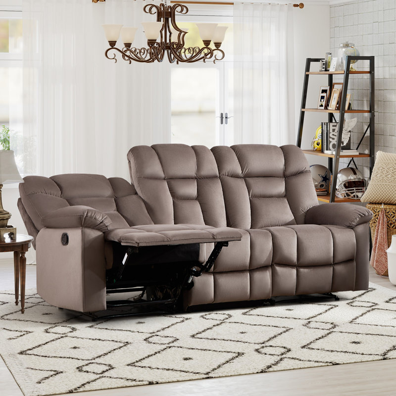 Ensemble 3 pièces inclinable manuel contemporain avec 2 fauteuils inclinables et 3 sièges, Brun moka