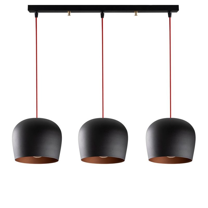 Modern Industrial Chandelier, Black & Red, 29.1 x 8.7 x 43.3 inches | IRON BODY, 3 x E27 Socket (Max 40W) | Perfect for Scandinavian & Novelty Decor, Includes 90 cm Cable, Elegant Design for Home & Office Spaces