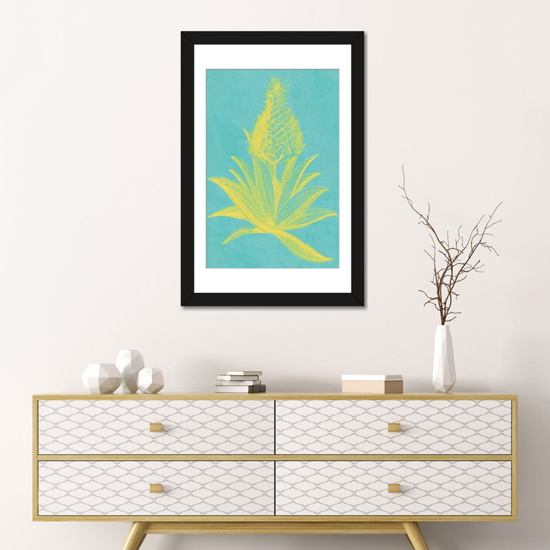 « ananas frais i », impression sur toile, H 24 po x l 16 po x P 1 po, Papier d'art encadré noir, Blanc