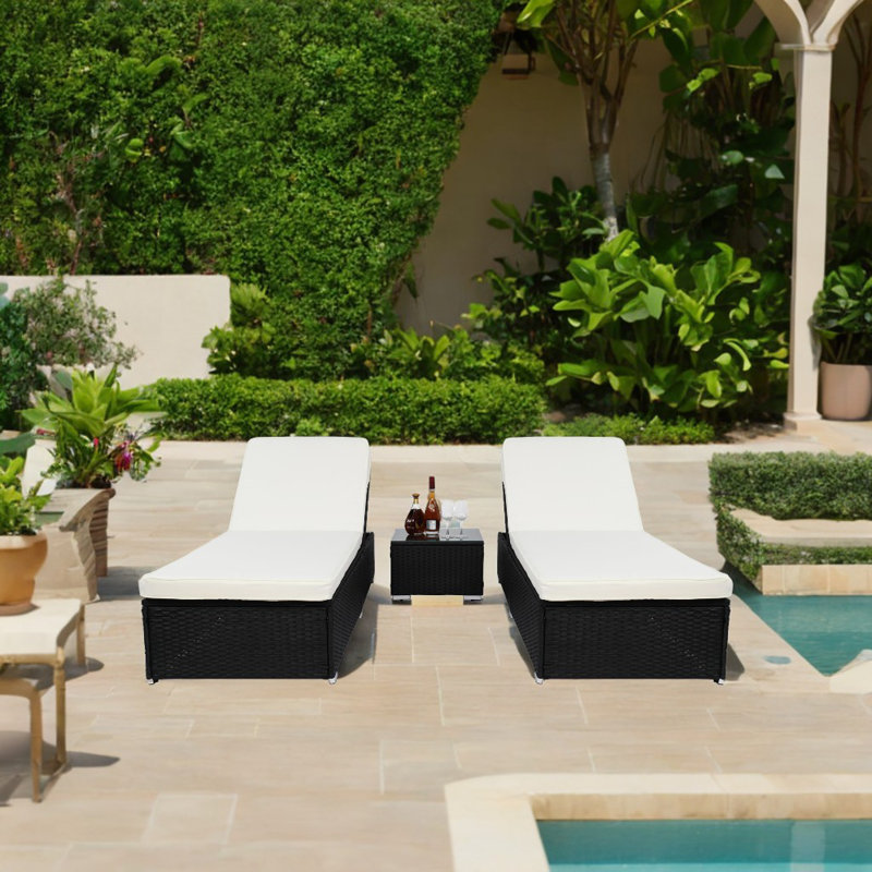 Caleal Reclining Weather Resistant Metal Outdoor Chaise Lounge Set with Table and Cushions