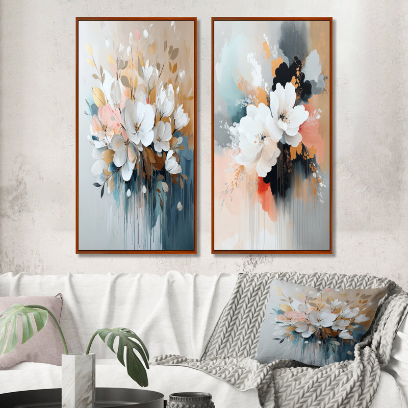 «White Brushstroke», peinture abstraite florale I - coquelicots, ensemble de 2 pièces d'art mural, H 28 po x l 24 po