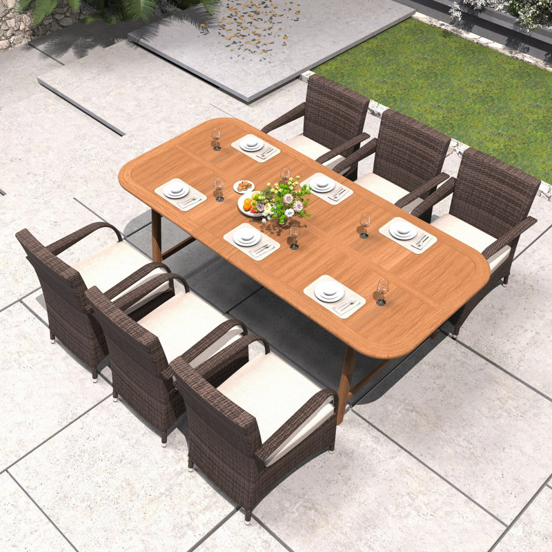 Ensemble de salle à manger de patio pour 6 personnes avec table allongée en bois d'acacia de 86,3 po à 109,4 po